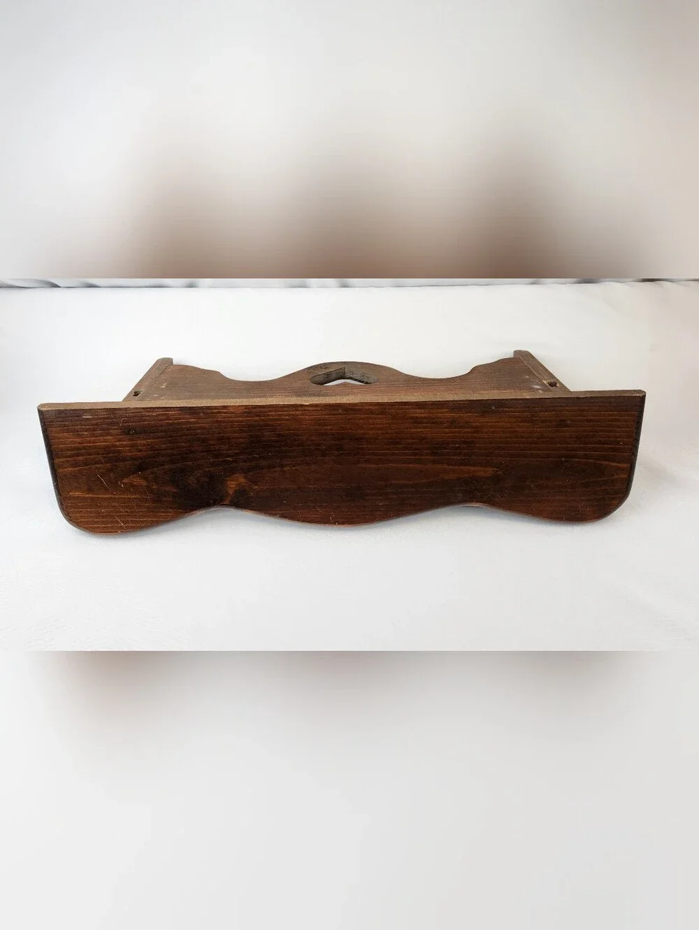 Cottagecore Country Rustic Farmhouse Brown Wood Wall Shelf Heart Cutout  24x6x7